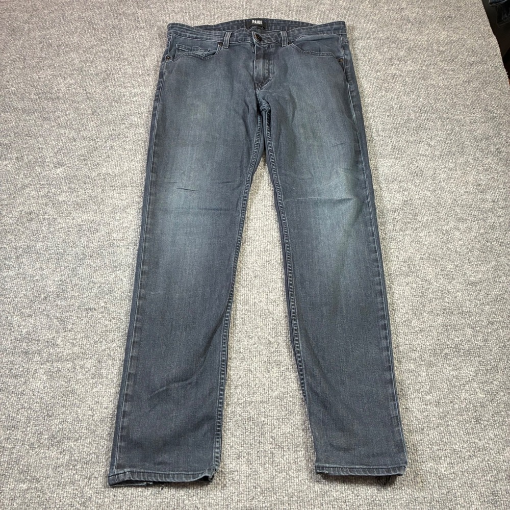 PAIGE Lennox Slim Fit Jeans Mens 33 Gray Distressed USA Denim Stretch